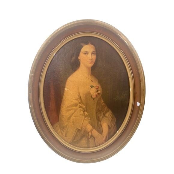 Antique Pair Jenny Lind And Southern Belle Lithograph Prints Oval Frames 13x11" - Picture 2 of 16